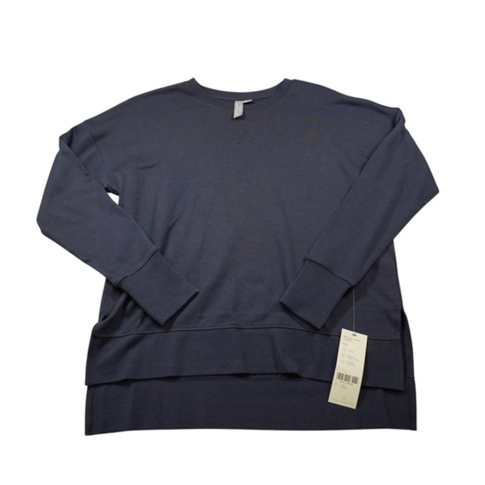 Sweaty Betty After Class Longline Crewneck Sweatshirt Navy Blue Organic Cotton